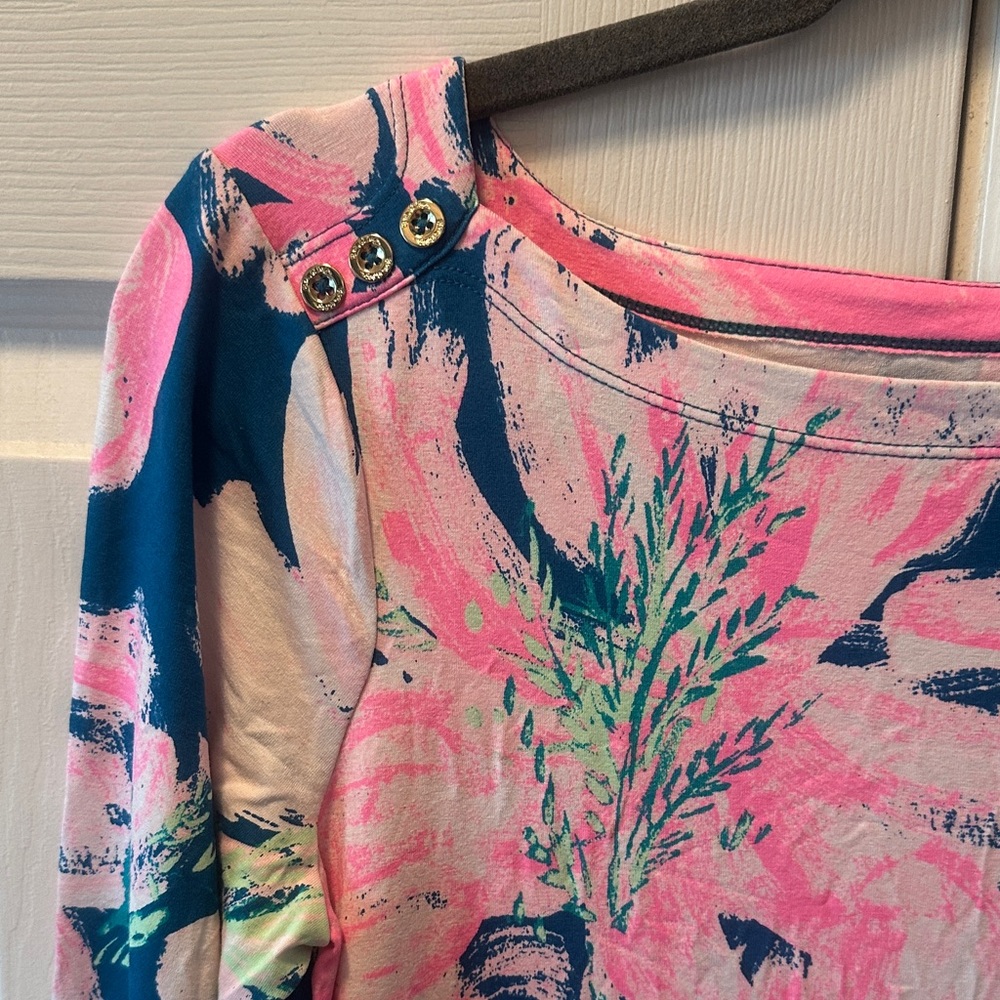 Lilly Pulitzer Pink and Blue Floral Long Sleeve Dress Medium - Picture 2 of 7
